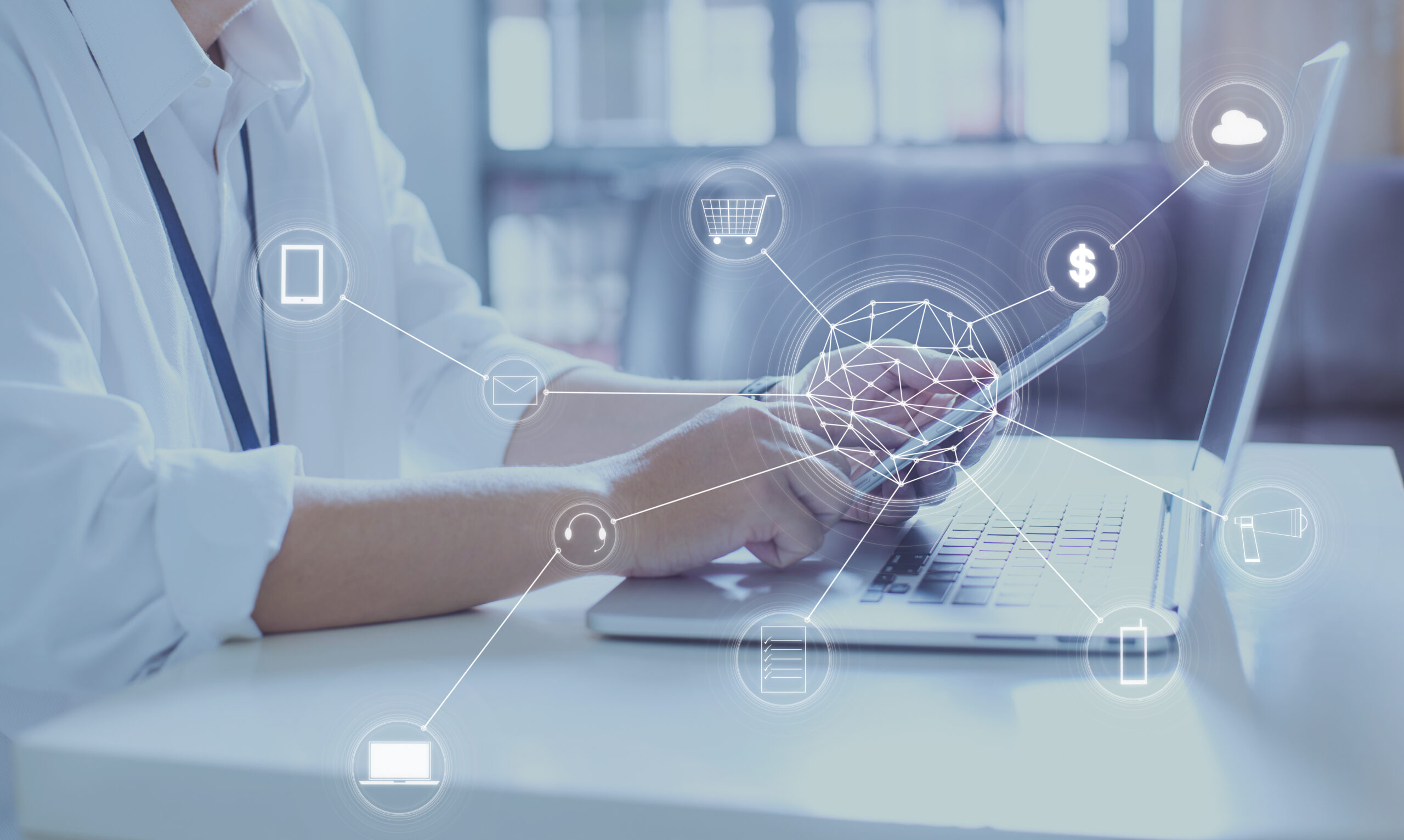 Don't Wait for the Worst: Proactive Strategies for Effective Disaster Preparedness 4 graphicstock man using digital device make payments online shopping and icon customer network connection on screen SudguLiPxix scaled